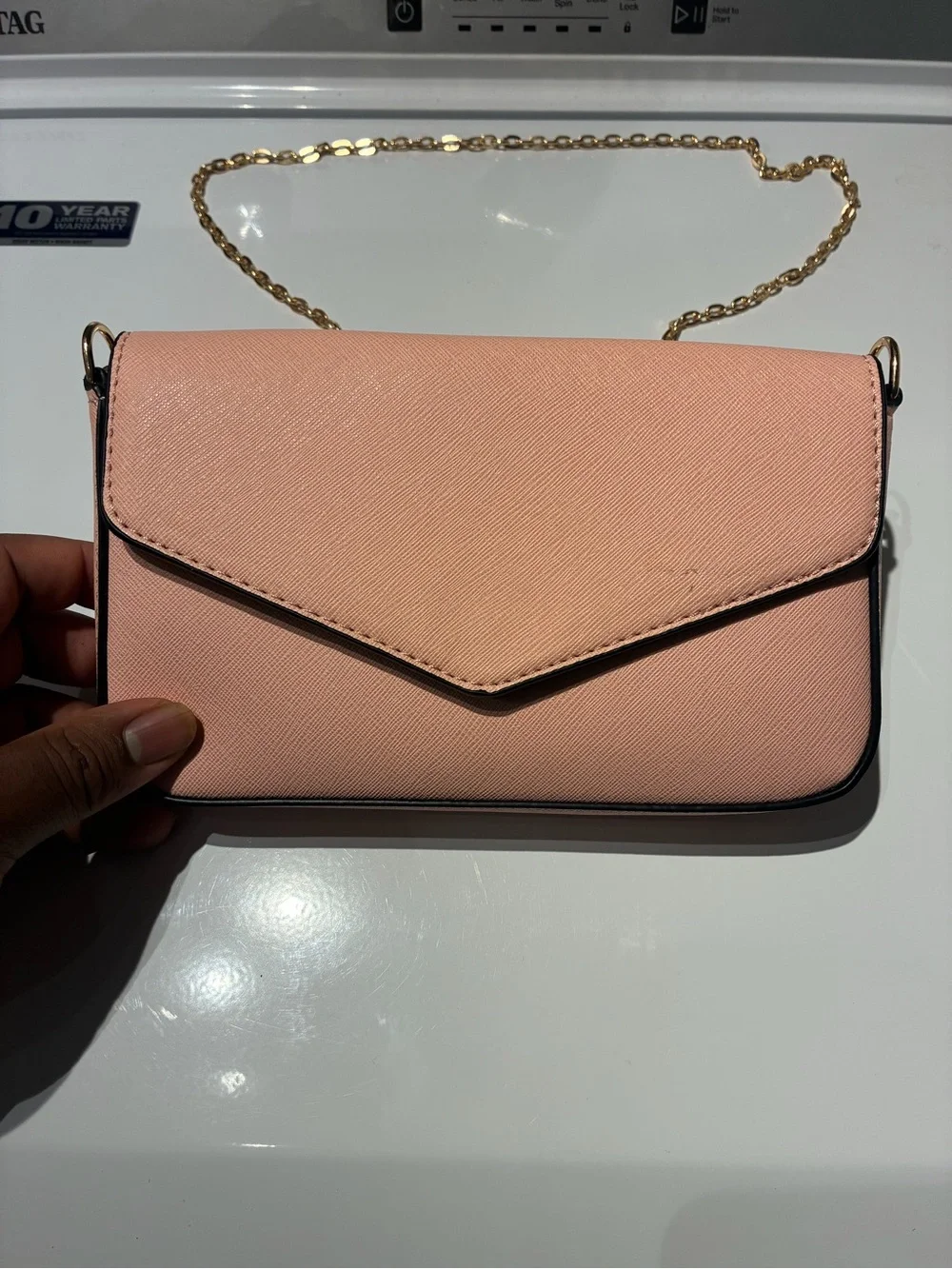 Peach Crossbody Envelope Bag with Gold Chain Strap